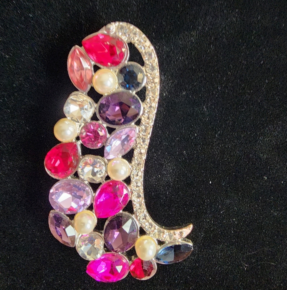 Silvertone Multicolor Faux Gemstone Brooch